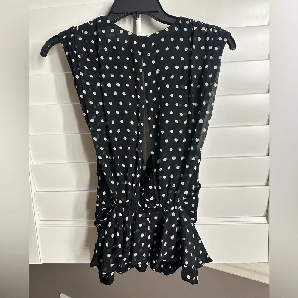New With Tags! Saint Laurent Black Silk Polkadot Print Top - Picture 4 of 5
